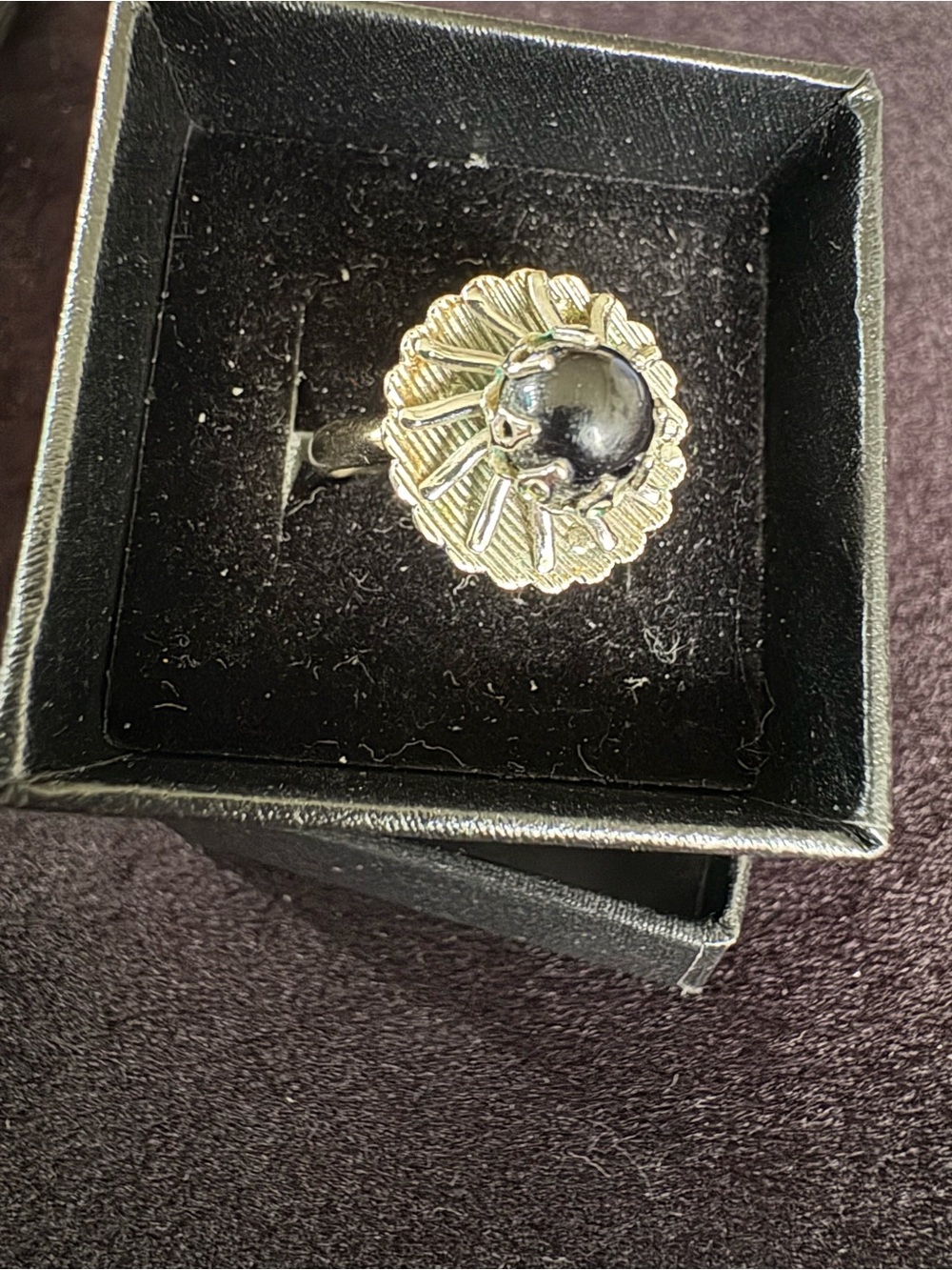 Vintage Sarah Coventry 1960s Black Beauty Atomic Sunburst Ring Signed